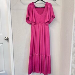 Satin Smocked Maternity Midi Dress